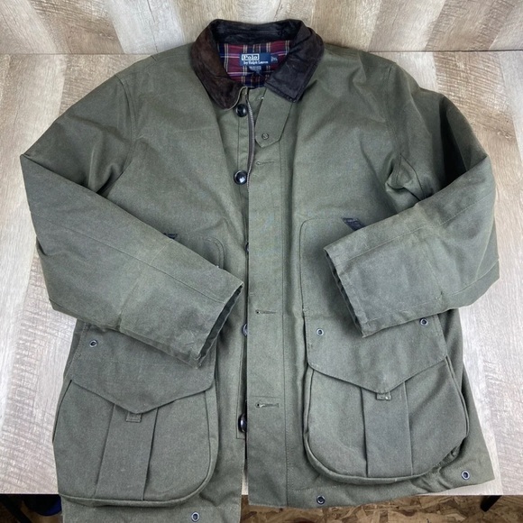 “SOLD” Vintage Polo Green Oil Canvas Collared Coat - Picture 1 of 6